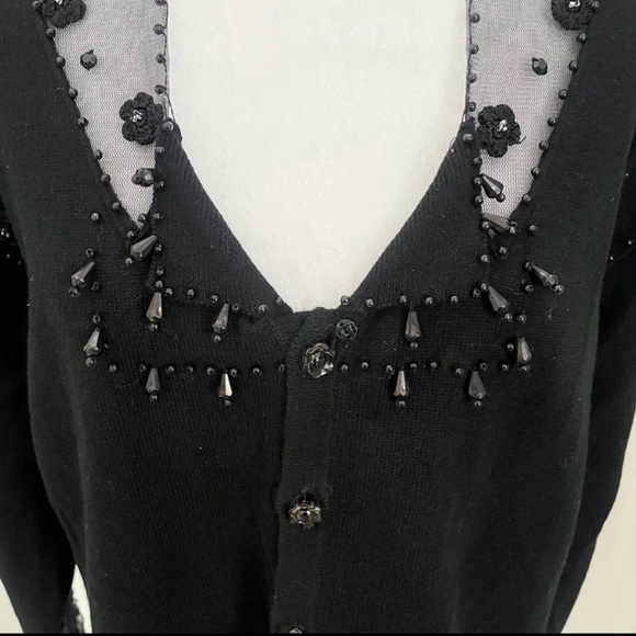Storybook Knits Cardigan Large Sequin Lace Mobwife Black Beaded‎ Embellished Net - Picture 5 of 12